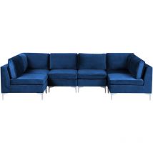 Beliani - Sofá en forma de u 6 plazas de terciopelo azul marino asiento patas metal glamour Evja