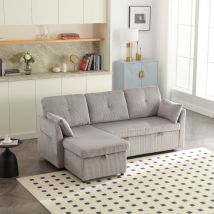 Sofá esquinero multifuncional de 3 plazas con espacio de almacenamiento, moderno sofá cama convertible, 206 x 130 x 66-88 cm, gris claro