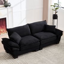 Sofá moderno de 3 plazas de pana con cojines, respaldo y reposabrazos, patas de madera resistentes, 224 x 81 x 81 cm, color negro