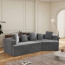 Neche - Sofá modular de 3 plazas de 312 cm en pana gris - Se entrega en kit comprimido sin montaje