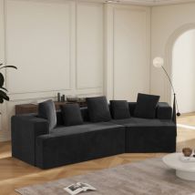 Neche - Sofá modular de 3 plazas de 312 cm en pana negra - Se entrega en kit comprimido sin montaje
