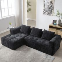 Sofá modular de 3 plazas en chenilla suave, en forma de L, 250 cm, negro moderno, sin instalación, con compartimento de almacenamiento.