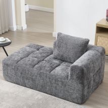 Sofá modular de chenilla suave con cojín y bolsillos laterales, diseño moderno en gris