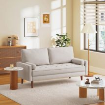 Keepbuying - Sofá recto de 3 plazas en tejido de lino moderno, cojín de asiento tapizado, con reposabrazos, patas de madera maciza, 173L x 77W x