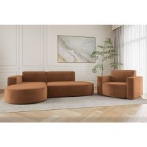 Fun Moebel - Sofa Set 2-teilig Sessel und Ecksofa palma xs Stoff Noel Ziegelrot Ottomane Links