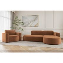 Fun Moebel - Sofa Set 2-teilig Sessel und Ecksofa palma xs Stoff Noel Ziegelrot Ottomane Rechts