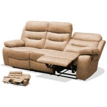 Sofá tres plazas relax con palanca Genova XL tapizado textil camel, 220cm(Ancho) 90cm(Fondo) 101cm(Alto)