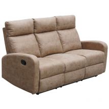 Hm-actually - Sofá tres plazas relax con palanca Giulia tapizado textil piedra, 180cm(Ancho) 90cm(Fondo) 101cm(Alto)