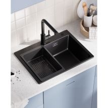 Sofetiy Max - 60 × 45 Cm Évier En Granit , Évier De Cuisine En Granit Avec Égouttoir, Évier À Poser, Siphon, Bonde Et Trop-plein Inclus