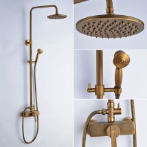 Auralum - Retro Ottone Colonna Doccia Senza Miscelatore, Sistema Doccia Antiscottatura, Set Doccia con 8' Soffione a Pioggia e Doccetta, Altezza