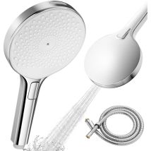 Auralum Max - Soffione Doccia Rotondo 4 In 1 In Abs Con Tubo Flessibile In Acciaio Inossidabile, Doccetta Manuale A 4 Modalità Di Getto - Esperienza 