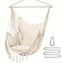 Soft Cotton hanging chair hamac à franges portable, 130x100cm, blanc