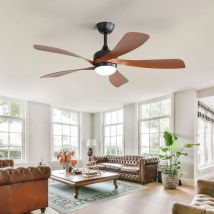 Sofucor - Moderner Deckenventilator 132 cm, für Innen- und Außenbereich, mit Licht und Fernbedienung, Braun