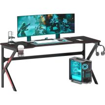 Soges - Gaming-Tisch,160 x 60 cm großer Computertisch,Arbeitstisch,mit Mauspad,Getränkehalter,Kopfhörerhaken,Kabelmanagement,schwarz