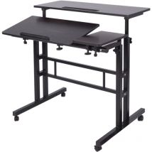 Soges - Table Roulante de Lit Canapé pour Ordinateur Portable Hauteur Réglable,Table d'appoint Bout de canapé Mobile avec roulettes,80(30+30) cm,Noir