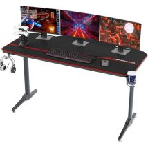 Soges - bureau de jeu ergonomique avec tapis de souris complet, porte-gobelet, crochet pour casque et gestion des cordons 1406575cm, noir