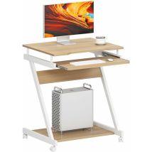 Soges Bureau D'Ordinateur Mobile En Forme De Z Avec 4 Roues, Tiroir À Clavier Lisse, Gain De Place, Érable Blanc