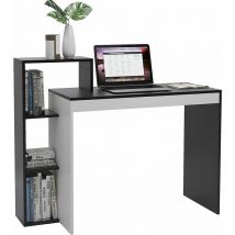 Soges - Computertisch, kleine Tische mit Regal, Schwarz, 90 cm, Holztische, Tische mit Stauraum, Workbench, Familie, Büro, Schwarz/Weiß
