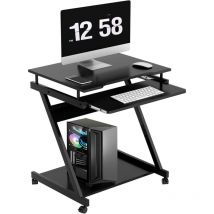 Mobiler Computertisch in Z-Form,platzsparend,PC-Laptop-Tisch,Bürotisch mit 4 Rollen,leichtgängige Tastaturschublade,Schwarz - Soges