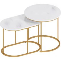 Soges - Lot de 2 Table Gigognes Salon, Table d'appoint, Table Basse Ronde de Canapé avec Cadre en Métal Doré pour Salon Balcon Terrasse et la