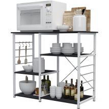 Soges - Etagère de Cuisine en métal et Bois, Meuble Rangement Desserte de Cuisine Etagère pour Four à Micro-Ondes, avec 3 + 3 Tablettes, Noir&Noyer