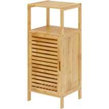 Soges - Meuble de Rangement en Bambou, Armoire de Salle de Bain avec Étagère et 1 Portes à Persiennes, pour Salle à Manger, Salon, Cuisine, 36 x 32.5