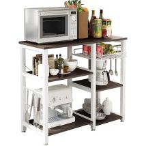 Soges - tagère de Cuisine Meuble de Rangement Support pour Four à Micro-Ondes en Métal et Bois, avec 5 Tablettes, Crochets Offerts, 90 x 40 x 83cm,