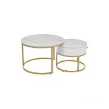Moderner Nesting Couchtisch Hochglanz Marmormuster 2er Set Runde Couchtische Runder Nested Beistelltisch - Soges