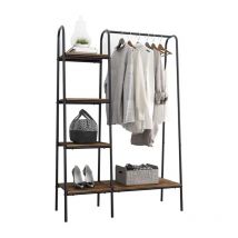 Porte-Manteau Portant à vêtements en Bois et Métal, avec 4 Etagères de Rangement, Gain de Place, pour Chambre, Entrée, Bureau, 100 x 40 x 150cm,