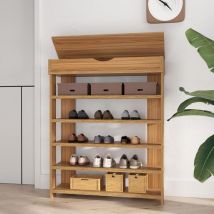 Schuhregal aus Holzverbundstoff mit 5 Ebenen,Schuhregal für Wohnzimmer und Flur,Größe 75 x 24 x 94 cm,Teak - Soges
