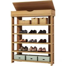 Schuhregal aus Holzverbundstoff mit 5 Ebenen,Schuhregal für Wohnzimmer und Flur,Größe 75 x 24 x 94 cm,Teak - Soges