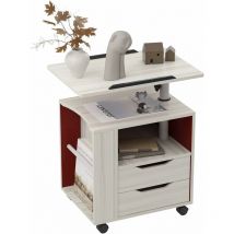 Soges - Table de chevet sur roulettes, table d'appoint avec 2 tiroirs, meuble de rangement avec panneau supérieur, pivotant à 360 degrés, érable