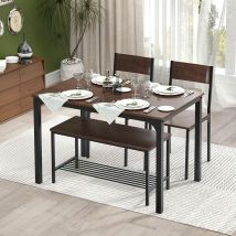 Home Essgruppe Set 4 Stück Küche Esszimmer Tischsets für 4 Personen Moderner Holztisch mit 2 Stühlen und Einer Langen Bank Platzsparendes Tischset