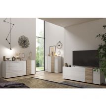 Montefioredesign - Soggiorno Giovanna linea Olimpo finitura Bianco Lucido e Rovere Kadiz