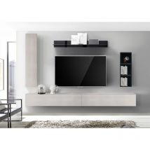 Soggiorno Zenzero, parete attrezzata sospesa moderna in finitura, Nero e Gesso