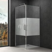 Sogood - doporro Cabine de Douche en Angle 80x90x195 Paroi de Douche en Verre Transparant avec Bande Opaque avec Receveur de Douche Ravenna36MS-Plus