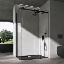 Sogood - doporro Cabine de Douche Noir en Angle 75x120x195cm Porte Coulissante avec Amortisseur et Receveur noir Verre Transparent 8mm avec