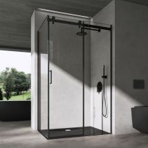 Sogood - doporro Cabine de Douche Noir en Angle 100x150x195cm Porte Coulissante avec Amortisseur Transparent 8mm avec Revêtement nano Ravenna19