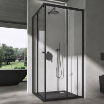 Sogood - Cabine de Douche Transparent en Angle Paroi de Douche avec Portes Coulissantes Profilé Noir Ravenna16K-Plus 80x100x190 cm - Transparent