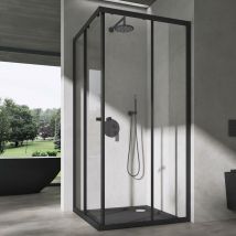 Sogood - Cabine de Douche Transparent en Angle Paroi de Douche avec Portes Coulissantes Profilé Noir Ravenna16K-Plus 70x120x190 cm - Transparent