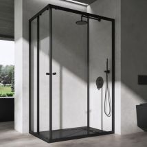 Sogood Cabine de Douche Transparent en Angle Paroi de Douche avec Portes Coulissantes Profilé Noir Ravenna16K-Plus 80x140x190 cm