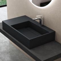 Lavabo Suspendu Gris Noir Mat 75cm Vasque à Poser avec Bonde Lave Mains Rectangulaire de Qualité pour Salle de Bain 75x43x13cm Colossum12-R - Doporro