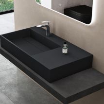 Lavabo Suspendu Gris Noir Mat 100cm Vasque à Poser avec Bonde Lave Mains Rectangulaire de Qualité pour Salle de Bain 100x48x13cm Colossum12-L