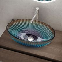 Lavabo à Poser Vasque en Verre Bleu Lave Mains Ovale de Salle de Bains Petit Lave-Mains pour wc 50,5x35x14,5 cm Minerva04 - Doporro