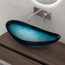 Lavabo à Poser Vasque en Verre Bleu Lave Mains Ovale de Salle de Bains Petit Lave-Mains pour wc 53,5x35,5x16 cm Minerva08 - Doporro