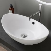 Lavabo à Poser Blanc Mat Vasque en Céramique Lave Mains Ovale de Qualité pour Salle de Bain 59x38,3x19,2cm Bruxelles818 - Doporro