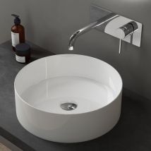 Lavabo Vasque à Poser Blanc Lave Mains Rond en Céramique Revêtement nano Easy Clean Bruxelles203 40x40x13 cm - Doporro