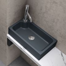 Lavabo Vasque à Poser Lave Mains en Solid Surface pour Toilettes invitées Colossum 101 Rectangulaire Gris Noir Mat 46x26x11 cm - Doporro