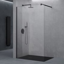 doporro Paroi de Douche à L'italienne Transparent 50cm Pare-Douche Verre de Sécurité 10mm Bremen2K 50x200cm Profilé Noir Stabilisateur Rond