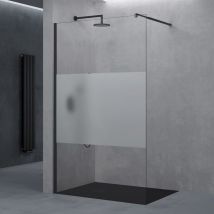 Doporro - Paroi de Douche à L'italienne Transparent avec Bande Opaque 90cm Pare-Douche Bremen01MS 90x200cm Profilé Noir Stabilisateur Rectangulaire